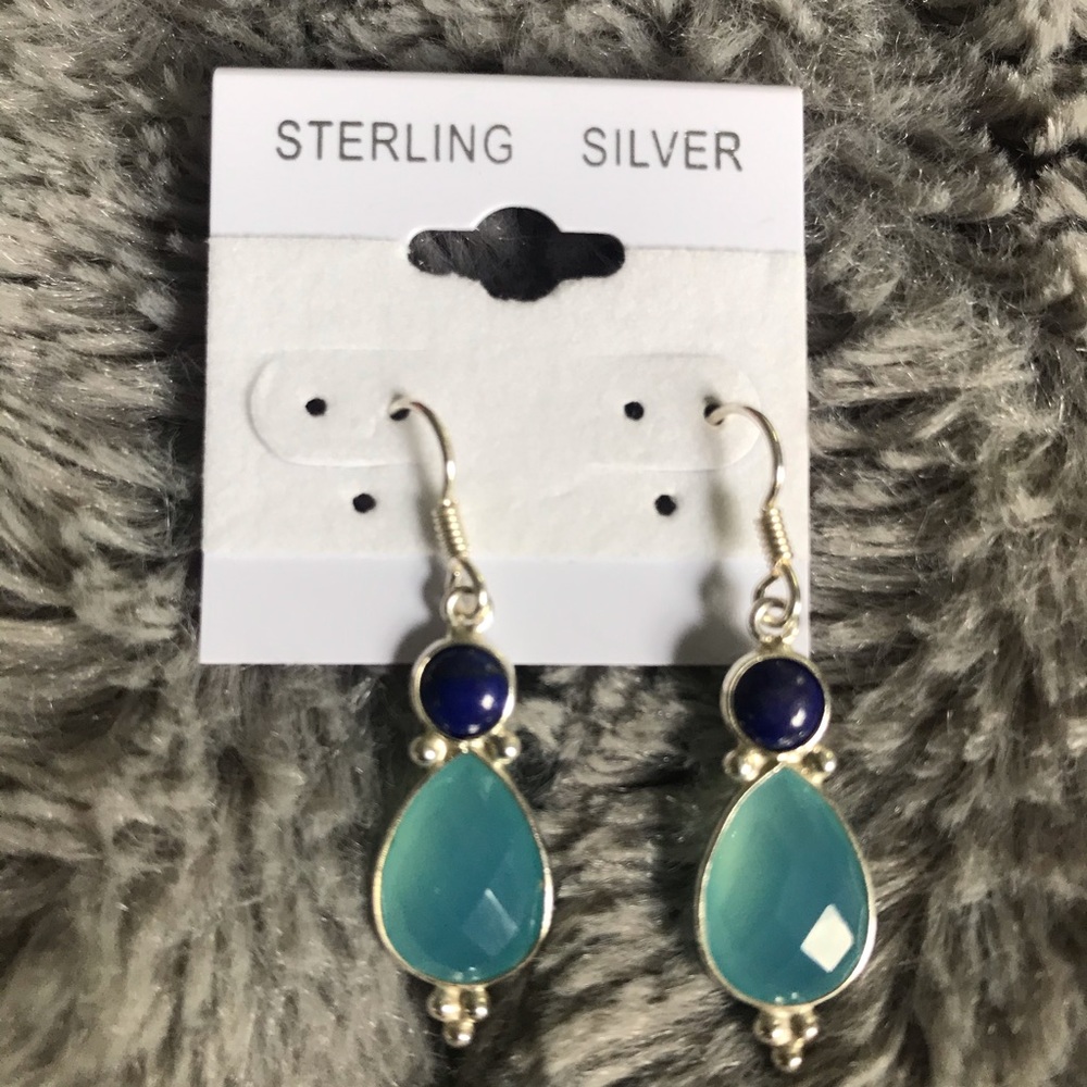 NWT Sterling Silver Blue Titanium Earrings